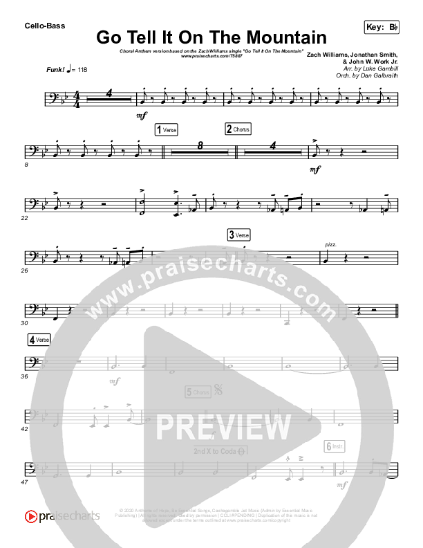 Go Tell It On The Mountain (Choral Anthem SATB) Cello/Bass (Zach Williams / Arr. Luke Gambill)