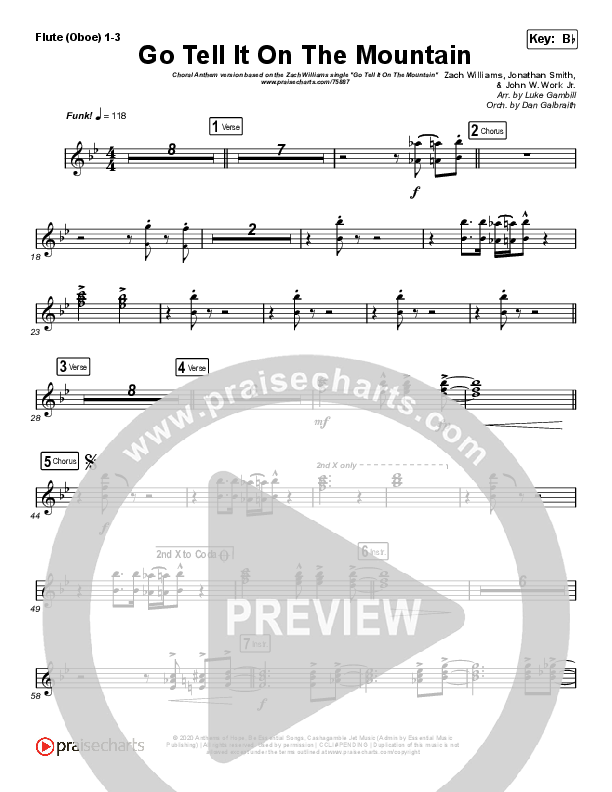 Go Tell It On The Mountain (Choral Anthem SATB) Flute/Oboe 1/2/3 (Zach Williams / Arr. Luke Gambill)