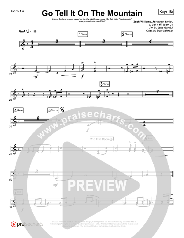 Go Tell It On The Mountain (Choral Anthem SATB) Brass Pack (Zach Williams / Arr. Luke Gambill)