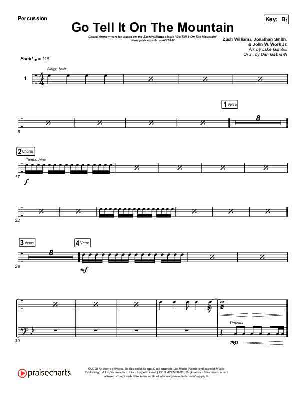 Go Tell It On The Mountain (Choral Anthem SATB) Percussion (Zach Williams / Arr. Luke Gambill)
