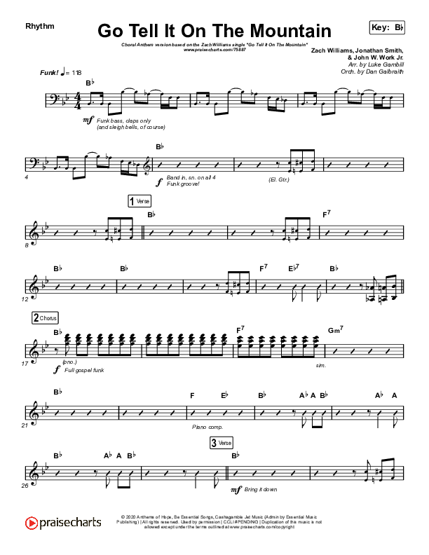 Go Tell It On The Mountain (Choral Anthem SATB) Rhythm Chart (Zach Williams / Arr. Luke Gambill)