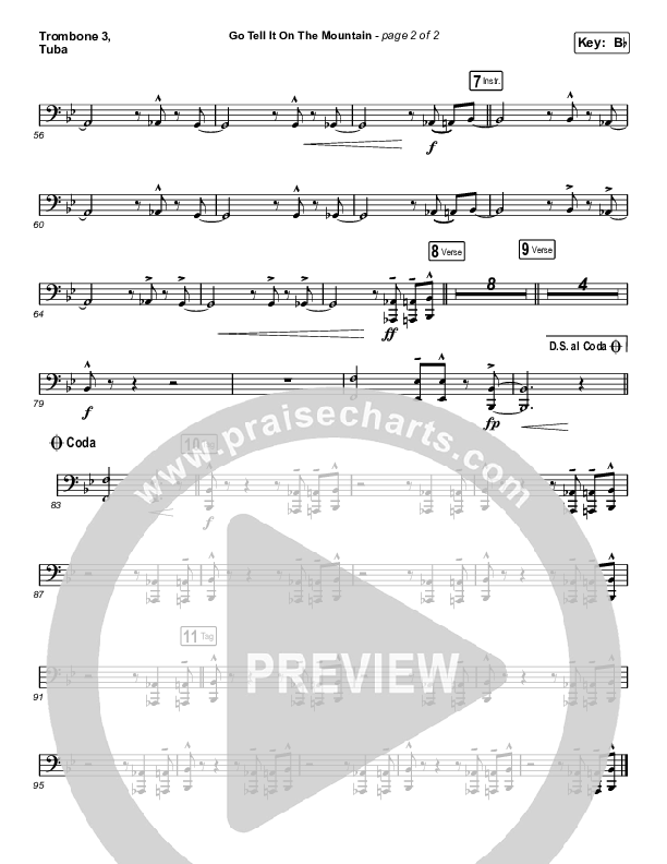 Go Tell It On The Mountain (Choral Anthem SATB) Trombone 3/Tuba (Zach Williams / Arr. Luke Gambill)