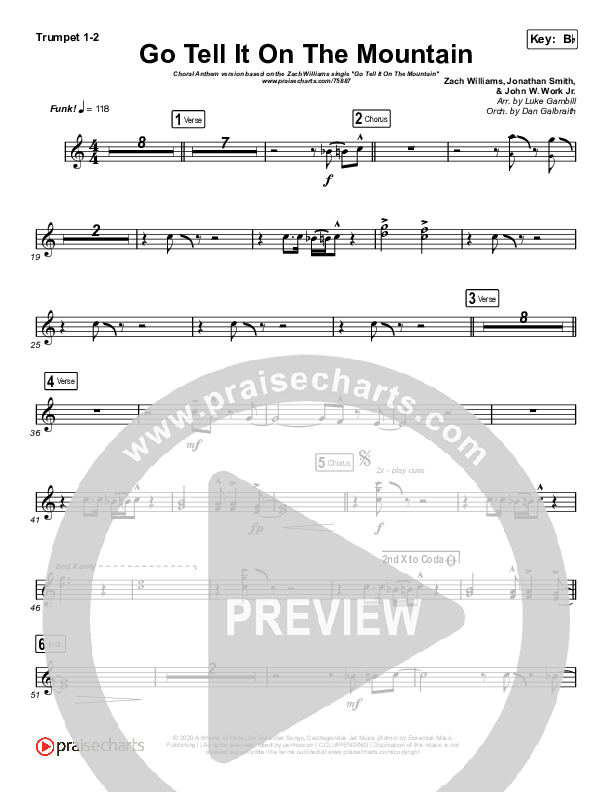 Go Tell It On The Mountain (Choral Anthem SATB) Brass Pack (Zach Williams / Arr. Luke Gambill)