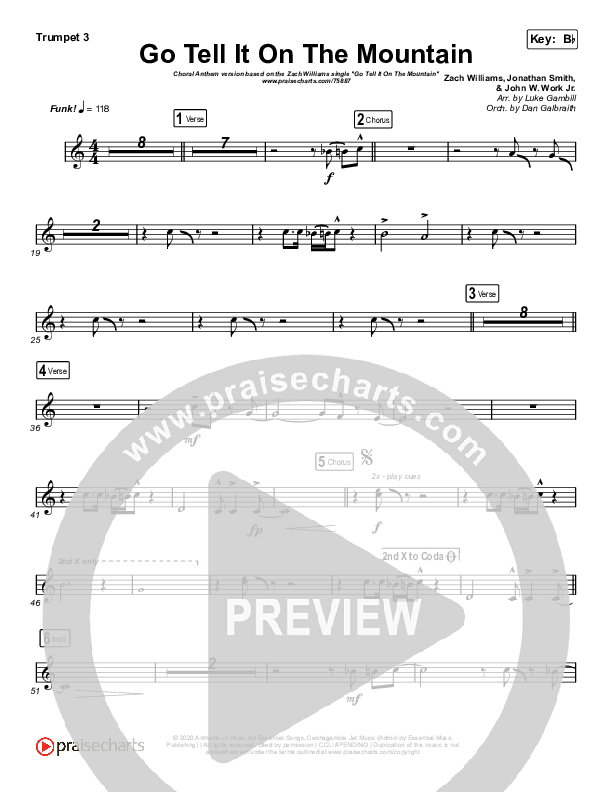 Go Tell It On The Mountain (Choral Anthem SATB) Trumpet 3 (Zach Williams / Arr. Luke Gambill)