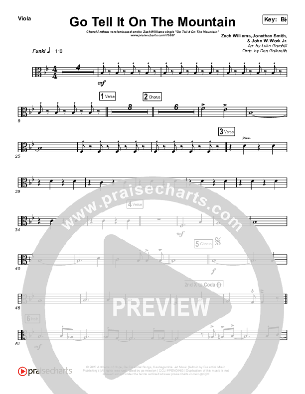 Go Tell It On The Mountain (Choral Anthem SATB) Viola (Zach Williams / Arr. Luke Gambill)