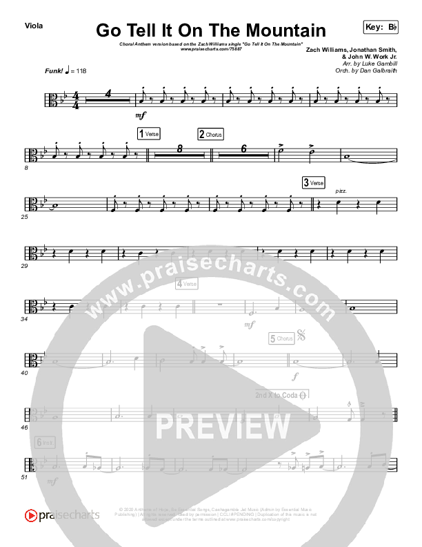 Go Tell It On The Mountain (Choral Anthem SATB) Viola (Zach Williams / Arr. Luke Gambill)