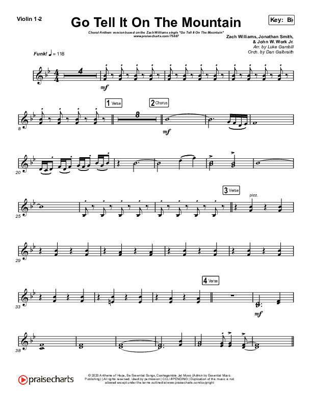 Go Tell It On The Mountain (Choral Anthem SATB) String Pack (Zach Williams / Arr. Luke Gambill)