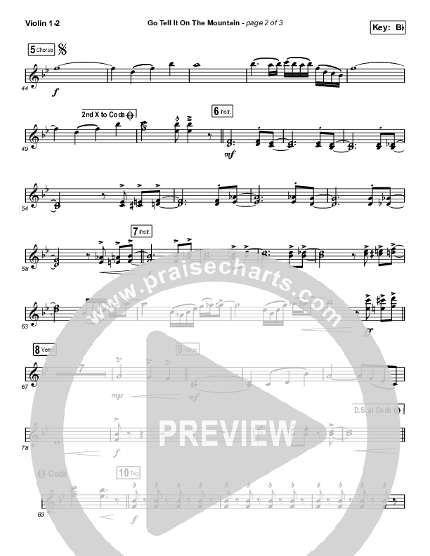 Go Tell It On The Mountain (Choral Anthem SATB) Violin 1/2 (Zach Williams / Arr. Luke Gambill)