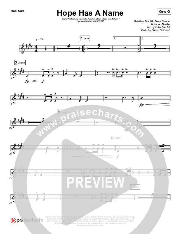 Hope Has A Name (Choral Anthem SATB) Bari Sax (Passion / Kristian Stanfill / Arr. Luke Gambill)