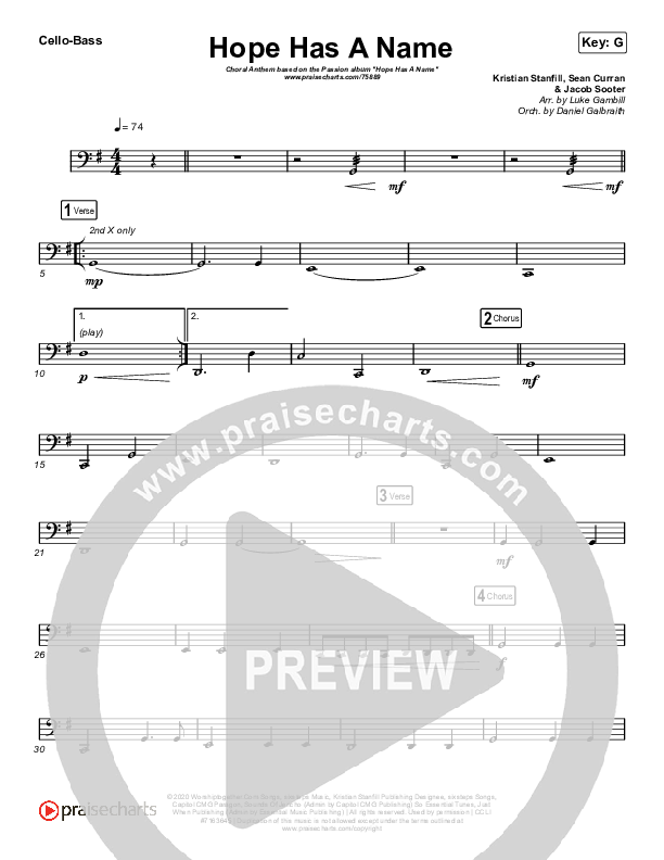 Hope Has A Name (Choral Anthem SATB) Cello/Bass (Passion / Kristian Stanfill / Arr. Luke Gambill)