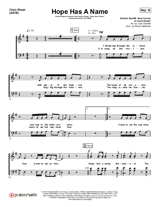 Hope Has A Name (Choral Anthem SATB) Choir Vocals (SATB) (Passion / Kristian Stanfill / Arr. Luke Gambill)