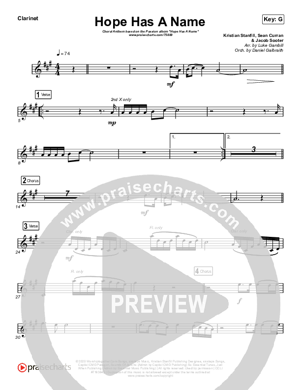 Hope Has A Name (Choral Anthem SATB) Clarinet (Passion / Kristian Stanfill / Arr. Luke Gambill)