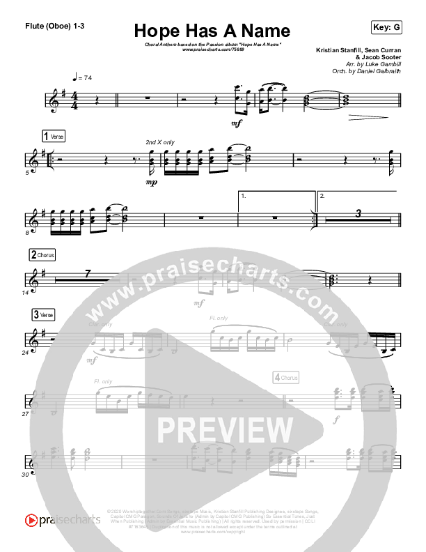Hope Has A Name (Choral Anthem SATB) Flute/Oboe 1/2/3 (Passion / Kristian Stanfill / Arr. Luke Gambill)