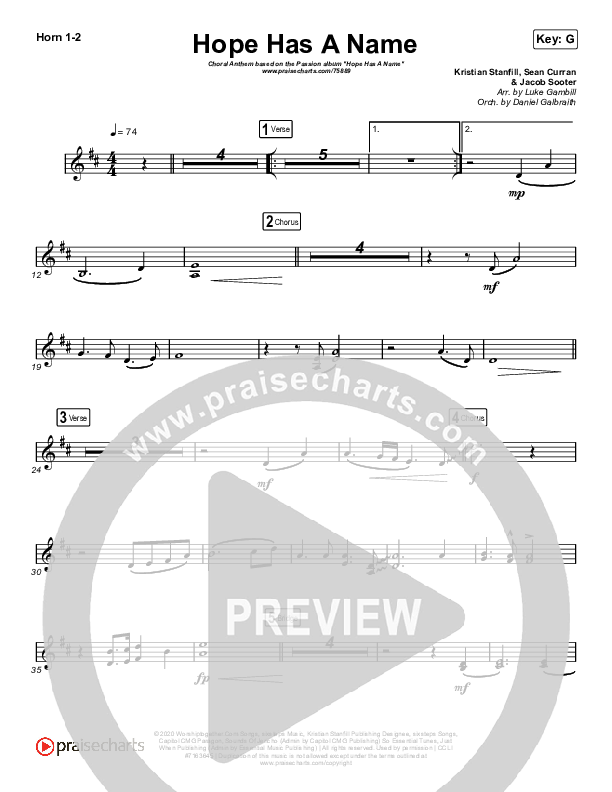 Hope Has A Name (Choral Anthem SATB) French Horn 1/2 (Passion / Kristian Stanfill / Arr. Luke Gambill)