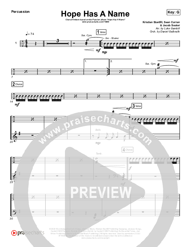 Hope Has A Name (Choral Anthem SATB) Percussion (Passion / Kristian Stanfill / Arr. Luke Gambill)