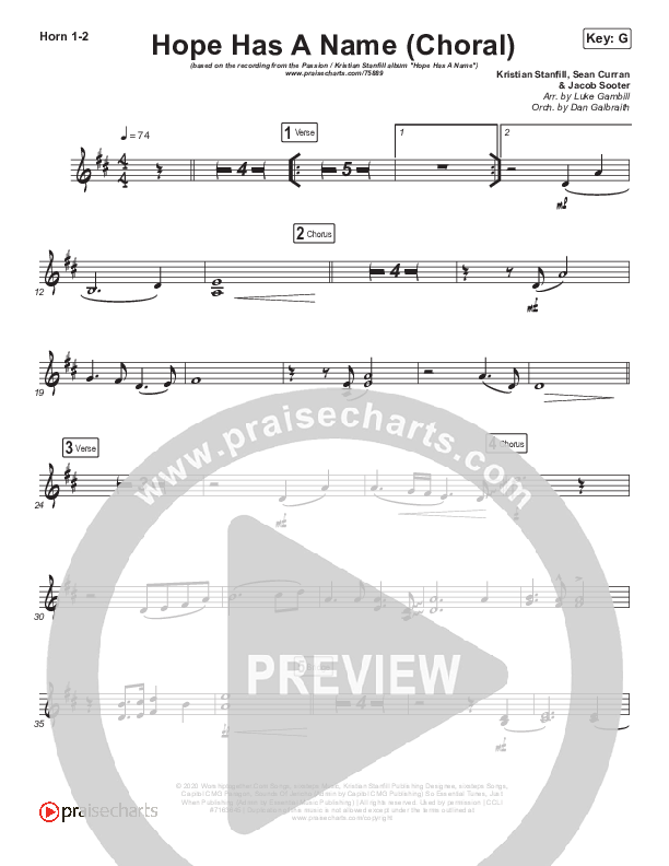 Hope Has A Name (Choral Anthem SATB) French Horn 1/2 (Passion / Kristian Stanfill / Arr. Luke Gambill)