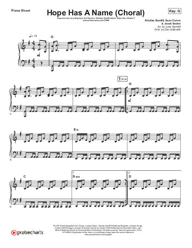 Hope Has A Name (Choral Anthem SATB) Piano Sheet (Passion / Kristian Stanfill / Arr. Luke Gambill)