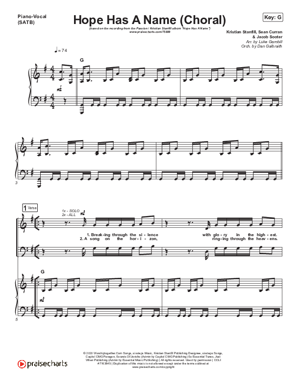 Hope Has A Name (Choral Anthem SATB) Piano/Vocal (SATB) (Passion / Kristian Stanfill / Arr. Luke Gambill)