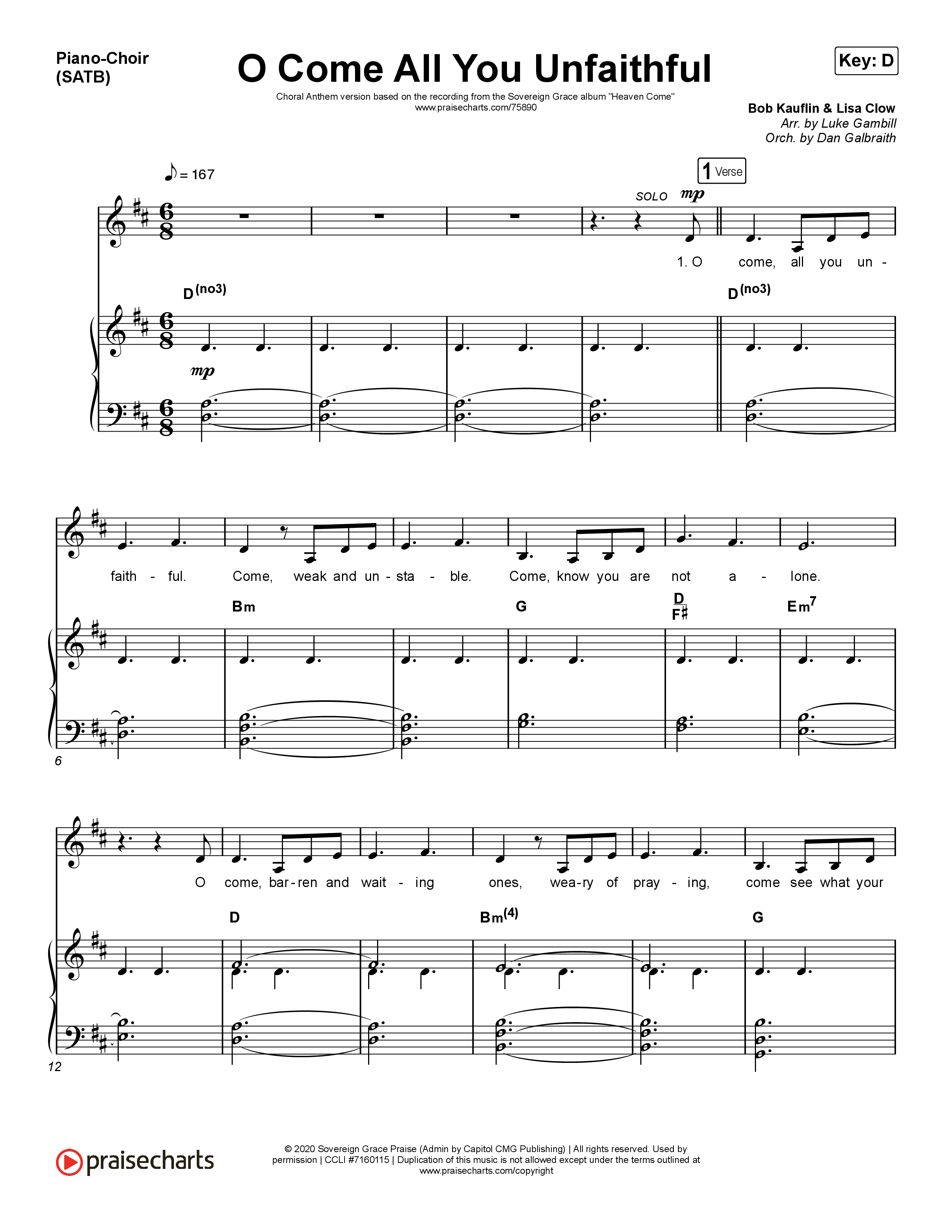 O Come All You Unfaithful (Choral Anthem SATB) Piano/Choir (SATB) (Sovereign Grace / Arr. Luke Gambill)