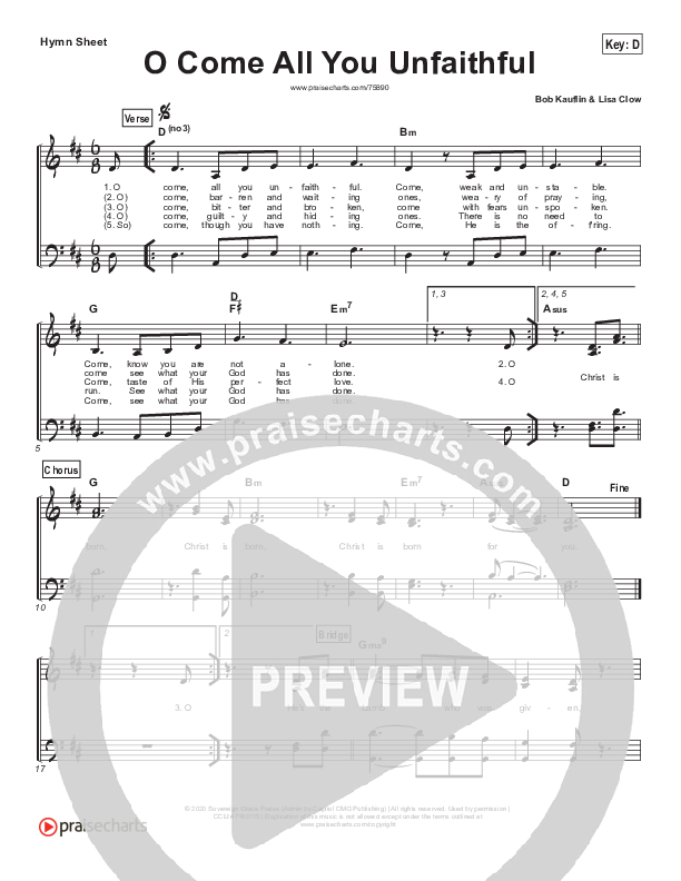 O Come All You Unfaithful (Choral Anthem SATB) Hymn Sheet (Sovereign Grace / Arr. Luke Gambill)