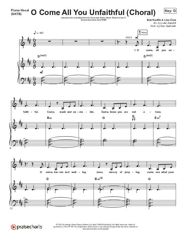 O Come All You Unfaithful (Choral) Piano/Vocal (SATB) (PraiseCharts Choral / Sovereign Grace / Arr. Luke Gambill)