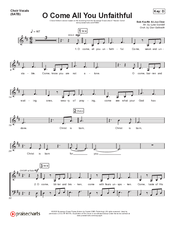 O Come All You Unfaithful (Choral Anthem SATB) Choir Vocals (SATB) (Sovereign Grace / Arr. Luke Gambill)