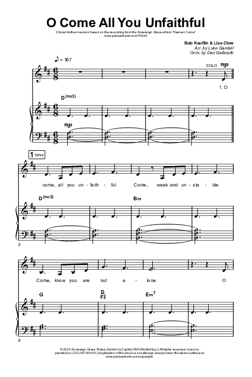 O Come All You Unfaithful (Choral Anthem SATB) Octavo (SATB & Pno) (Sovereign Grace / Arr. Luke Gambill)