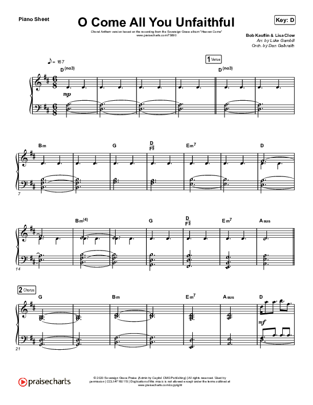 O Come All You Unfaithful (Choral Anthem SATB) Piano Sheet (Sovereign Grace / Arr. Luke Gambill)