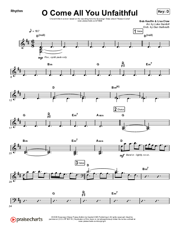 O Come All You Unfaithful (Choral Anthem SATB) Rhythm Chart (Sovereign Grace / Arr. Luke Gambill)