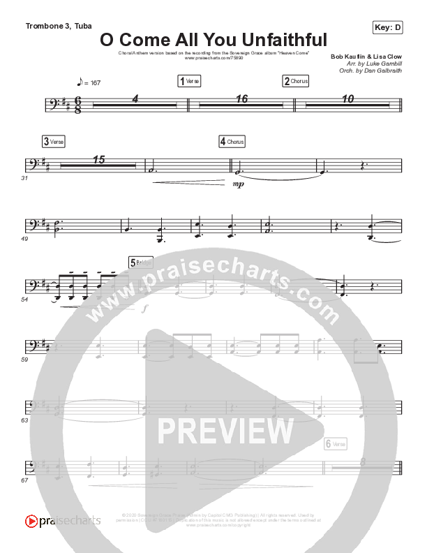 O Come All You Unfaithful (Choral Anthem SATB) Trombone 3/Tuba (Sovereign Grace / Arr. Luke Gambill)