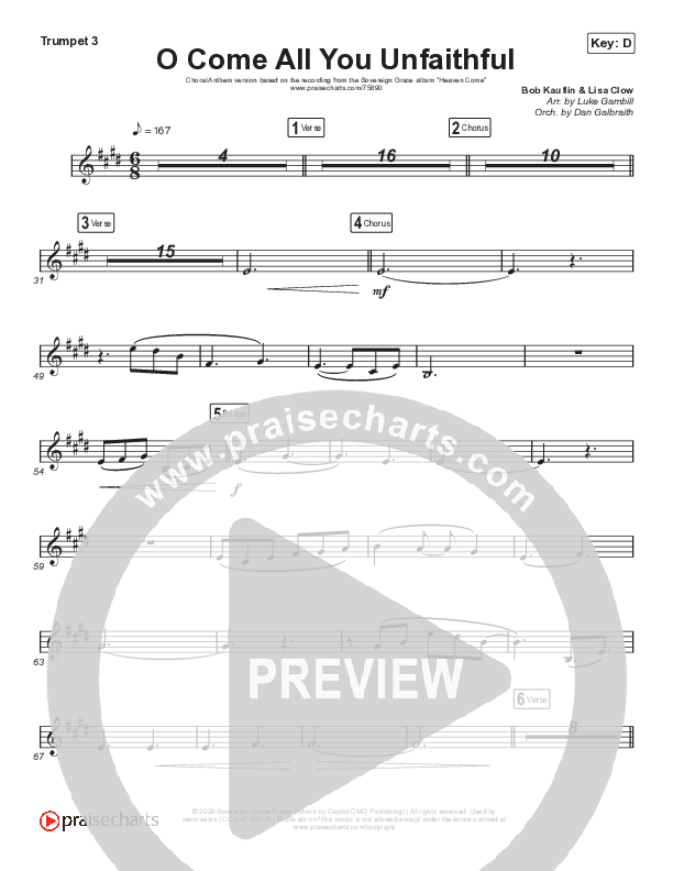 O Come All You Unfaithful (Choral Anthem SATB) Trumpet 3 (Sovereign Grace / Arr. Luke Gambill)