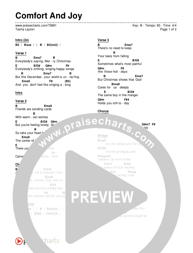 Comfort And Joy Chords & Lyrics (Tasha Layton)