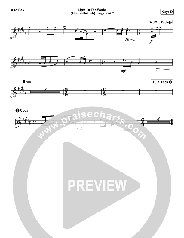 Light Of The World (Sing Hallelujah) (Choral Anthem SATB) Alto Sax (We The Kingdom / Arr. Luke Gambill)