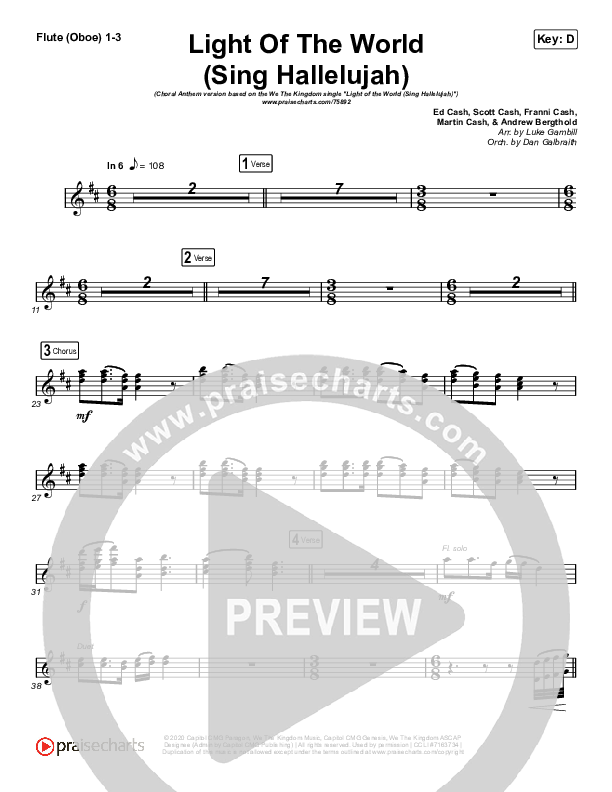 Light Of The World (Sing Hallelujah) (Choral Anthem SATB) Wind Pack (We The Kingdom / Arr. Luke Gambill)