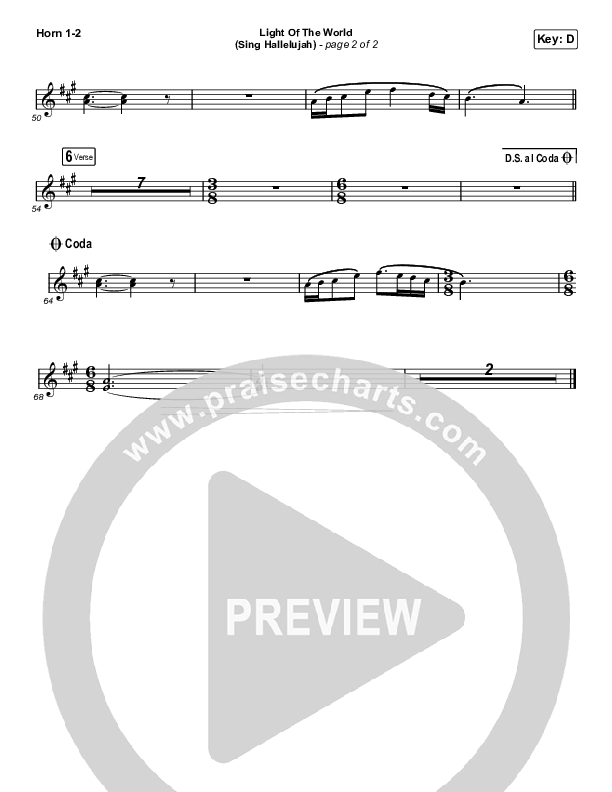 Light Of The World (Sing Hallelujah) (Choral Anthem SATB) French Horn 1/2 (We The Kingdom / Arr. Luke Gambill)