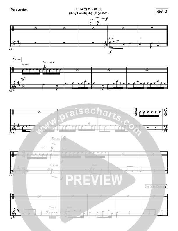 Light Of The World (Sing Hallelujah) (Choral Anthem SATB) Percussion (We The Kingdom / Arr. Luke Gambill)