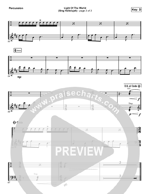 Light Of The World (Sing Hallelujah) (Choral Anthem SATB) Percussion (We The Kingdom / Arr. Luke Gambill)