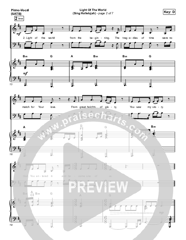 Light Of The World (Sing Hallelujah) (Choral Anthem SATB) Piano/Vocal & Lead (We The Kingdom / Arr. Luke Gambill)