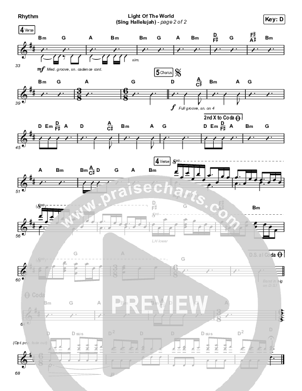 Light Of The World (Sing Hallelujah) (Choral Anthem SATB) Rhythm Chart (We The Kingdom / Arr. Luke Gambill)