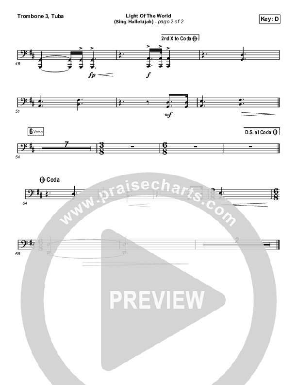 Light Of The World (Sing Hallelujah) (Choral Anthem SATB) Trombone 3/Tuba (We The Kingdom / Arr. Luke Gambill)