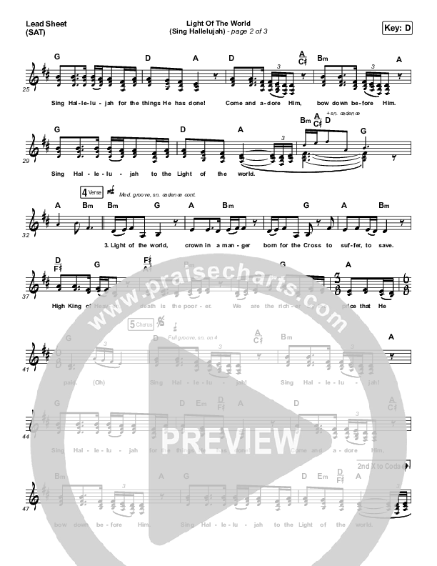 Light Of The World (Sing Hallelujah) (Choral Anthem SATB) Lead Sheet (SAT) (We The Kingdom / Arr. Luke Gambill)
