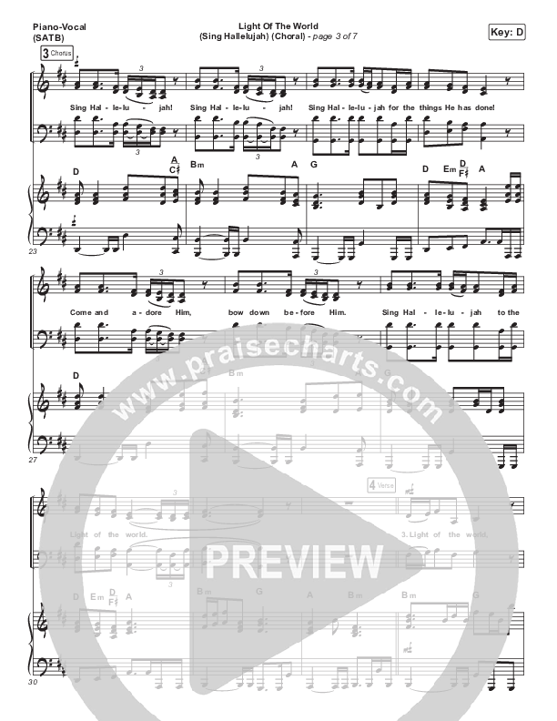 Light Of The World (Sing Hallelujah) (Choral) Piano/Vocal (SATB) (PraiseCharts Choral / We The Kingdom / Arr. Luke Gambill)