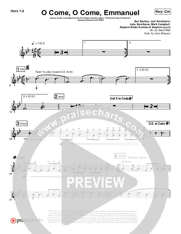 O Come O Come Emmanuel French Horn 1/2 (for KING & COUNTRY)