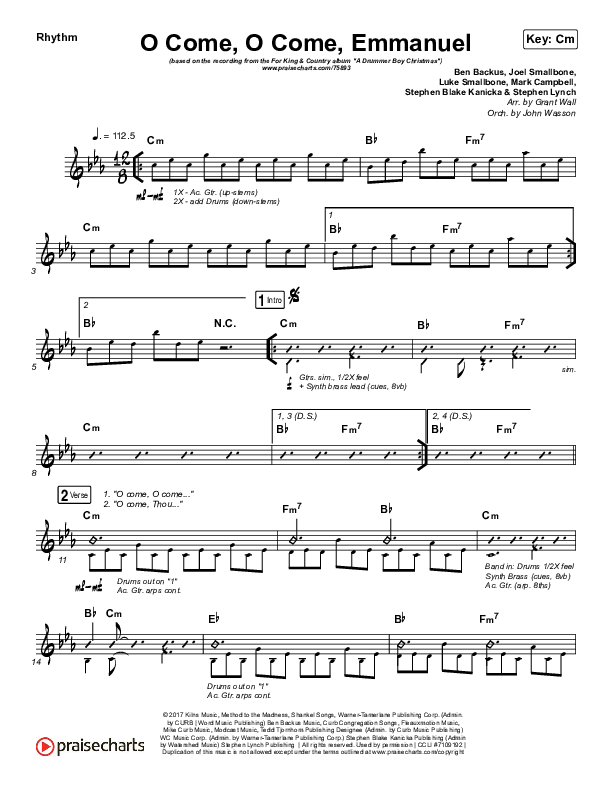O Come O Come Emmanuel Rhythm Chart (for KING & COUNTRY)