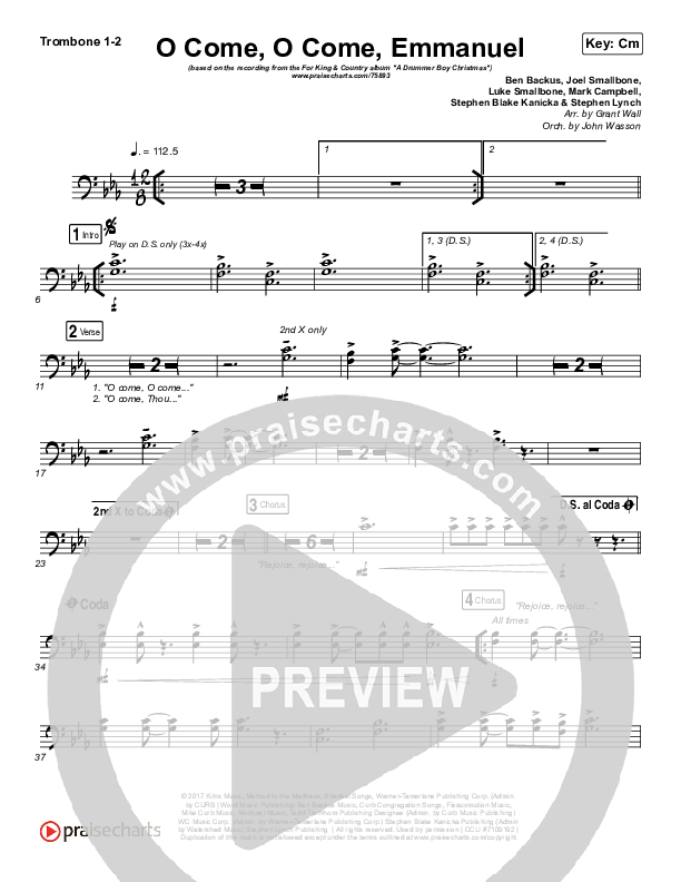 O Come O Come Emmanuel Trombone 1/2 (for KING & COUNTRY)