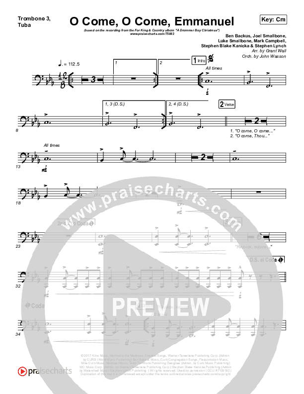 O Come O Come Emmanuel Trombone 3/Tuba (for KING & COUNTRY)