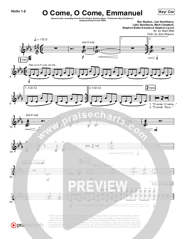 O Come O Come Emmanuel Violin 1/2 (for KING & COUNTRY)