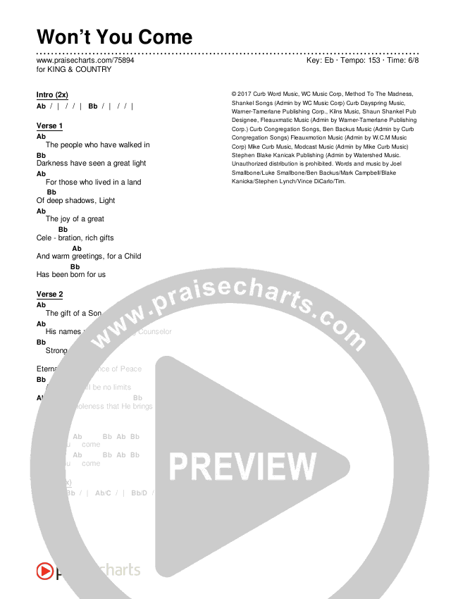 Won’t You Come Chords & Lyrics (for KING & COUNTRY)