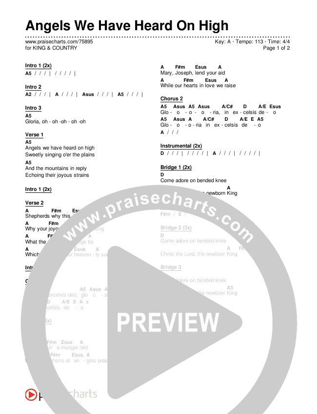 Angels We Have Heard On High Chords & Lyrics (for KING & COUNTRY)