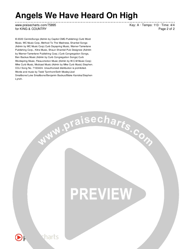 Angels We Have Heard On High Chords & Lyrics (for KING & COUNTRY)